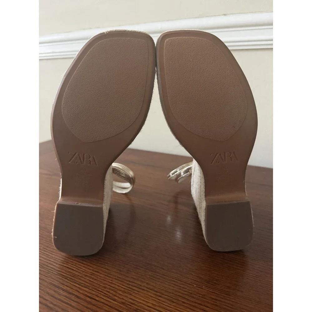 Zara Gold Metallic Espadrille Wedge Sandals Women's Size 9 Strappy Platform - Picture 5 of 12